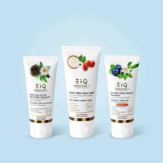 EIQ - EINSTEINIQ Face Wash + Sunscreen + Moisturizer | Complete Daily Skincare Combo | Cleanse, Hydrate & Protect | Lightweight, Non-Sticky | All Skin Types
