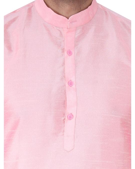 Sadree Men's Silk Blend, Knee Length, Full Sleeve, Mandarin Collor, Regular Fit, Casual wear Ethnic Style Kurta Churidar Pyjama Set | Colour -  PINK | | Size - 42