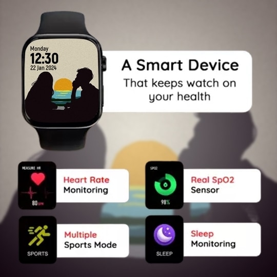 PunnkFunnk T55 Unique Smartwatch with 1.85" HD Display BT Calling ,100+ Sports Modes, Heart Rate Monitoring, SpO2, AI Voice Assistant, IP68 Waterproof - Black