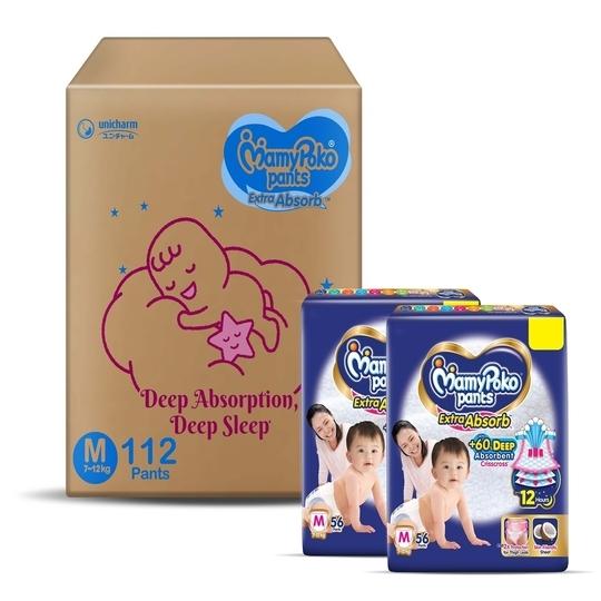 MamyPoko Pants Extra Absorb M112 |Baby Diapers |Medium |112 count