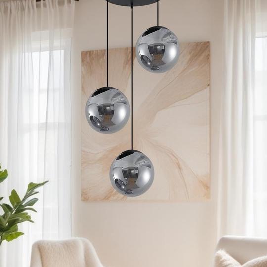 FRECONS 3D Dome Hanging Ceiling Lamp (Smoke Luster) | Decorative Pendant Light for Bedroom, Living Room & Restaurant |3 Light Round