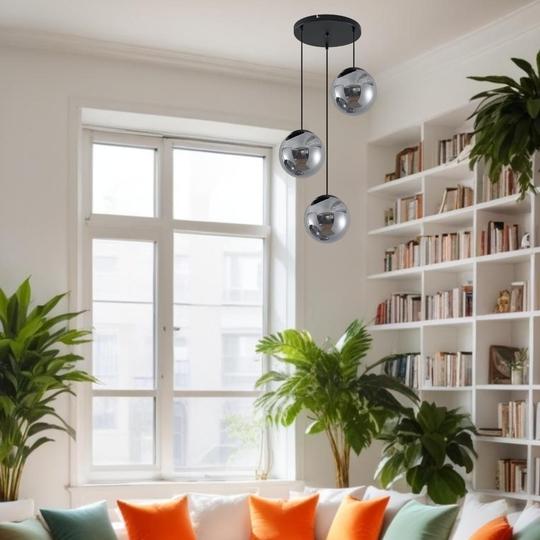 FRECONS 3D Dome Hanging Ceiling Lamp (Smoke Luster) | Decorative Pendant Light for Bedroom, Living Room & Restaurant |3 Light Round