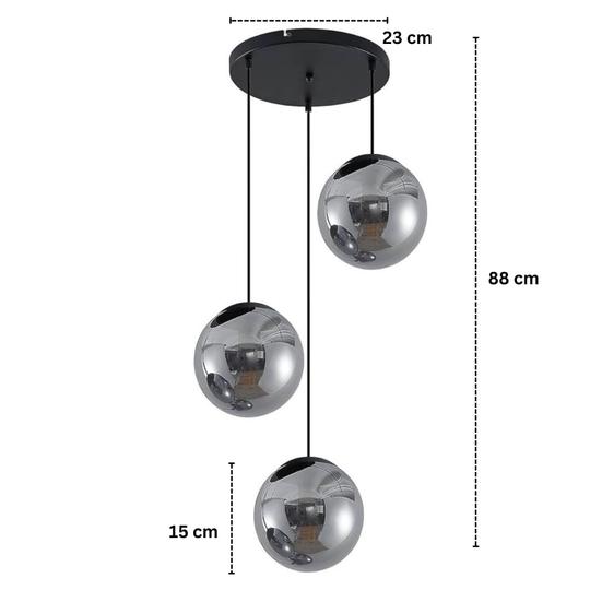 FRECONS 3D Dome Hanging Ceiling Lamp (Smoke Luster) | Decorative Pendant Light for Bedroom, Living Room & Restaurant |3 Light Round