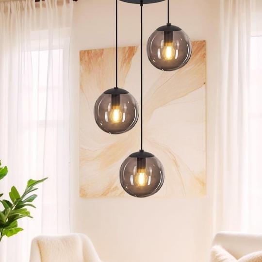 FRECONS 3D Dome Hanging Ceiling Lamp (Smoke Luster) | Decorative Pendant Light for Bedroom, Living Room & Restaurant |3 Light Round