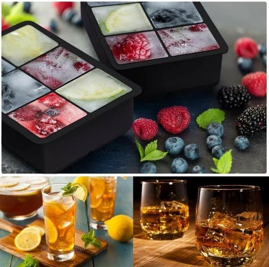 KitchenFest 6 Cavity Square Flexible Silicone 2" Large Size Ice Cube Tray with Cover. 1 Pcs.