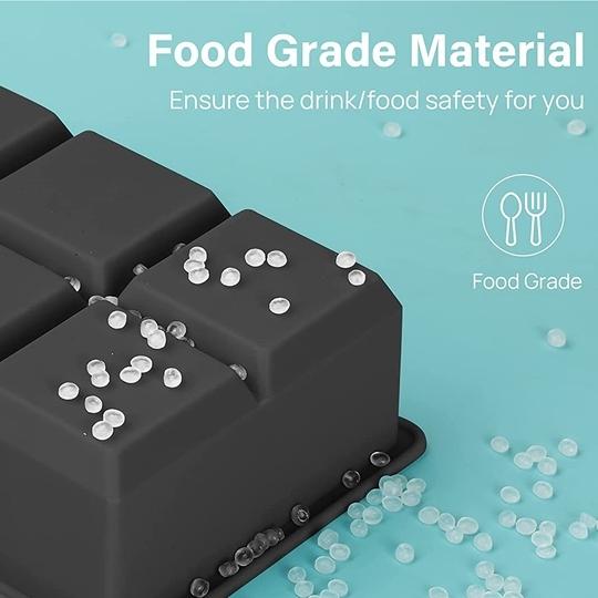KitchenFest 6 Cavity Square Flexible Silicone 2" Large Size Ice Cube Tray with Cover. 1 Pcs.