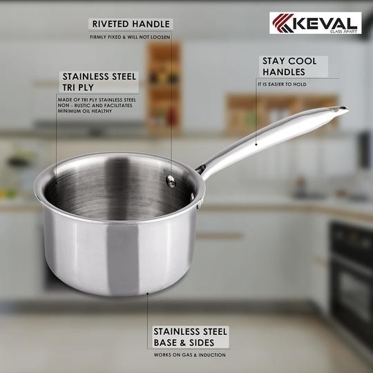 KEVAL TRIPALY Saucepan/Cookfresh Triply Saucepan with Pouring Spout & Handle