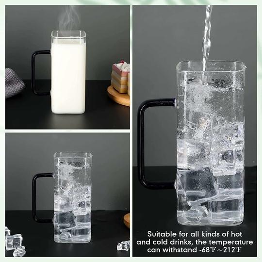RAMAFORTALEZA 2 Pcs Premium Glass Drinking Mug with Reusable Straw, Square Transparent Juice Cup, Coffee Tea Water Beverage Glass Tumbler