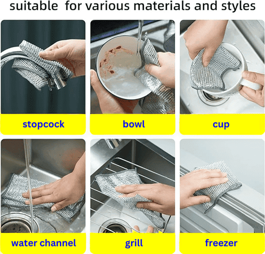 Hearch Non-Scratch Wire Dishcloth,Multipurpose Wire Dishwashing Rags for Wet and Dry, Easy Rinsing, Reusable,Sinks,Reuseable Cleaning Cloths