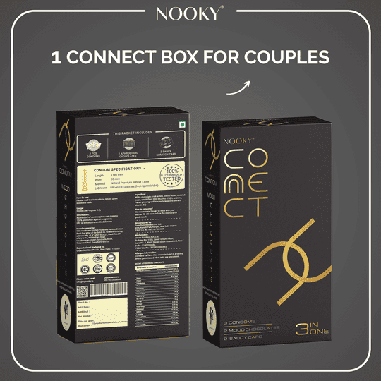 Nooky Connect Condom Kit (3-in-1) - Chocolate, Condoms & Mood Cards for couples