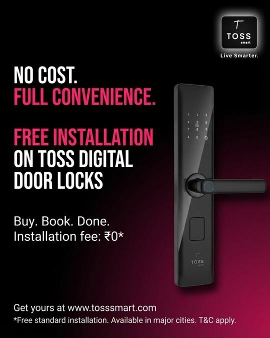 Toss Smart Door Lock | Fingerprint + PIN + App Unlock | Digital Keyless Lock for Main Door | WiFi Enabled | Auto Lock & Alarm Security | Free Installation