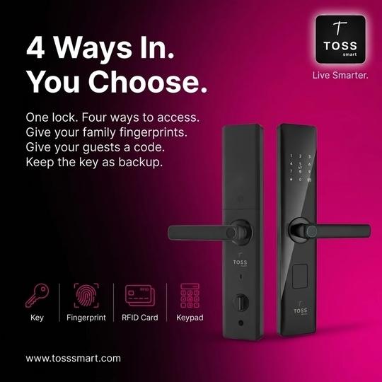 Toss Smart Door Lock | Fingerprint + PIN + App Unlock | Digital Keyless Lock for Main Door | WiFi Enabled | Auto Lock & Alarm Security | Free Installation
