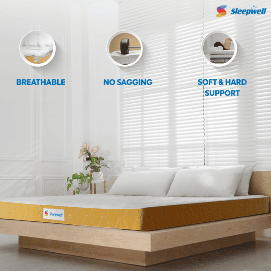 Sleepwell Dual Mattress | Reversible | High Density (HD) Foam | 8-inch Single Bed Size, Medium Soft & Hard (Orange,78x42X8)