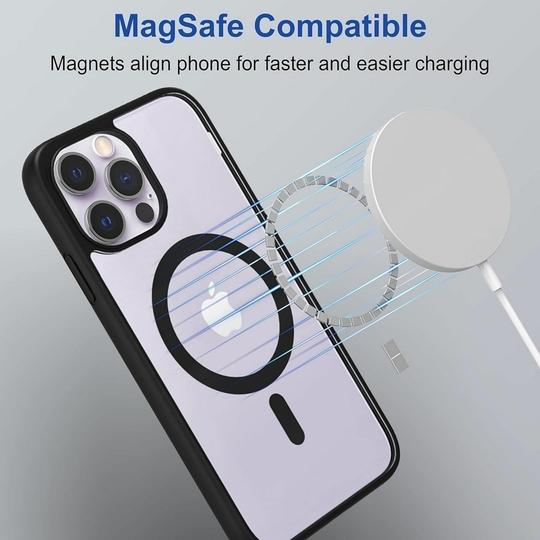SYOTT Magnetic Clear Case for Apple iPhone 13 Pro Max| MagSafe Compatible Shockproof TPU Back Cover | Wireless Charging Support | Scratch & Drop Protection |Black Transparent