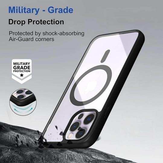 SYOTT Magnetic Clear Case for Apple iPhone 13 Pro Max| MagSafe Compatible Shockproof TPU Back Cover | Wireless Charging Support | Scratch & Drop Protection |Black Transparent