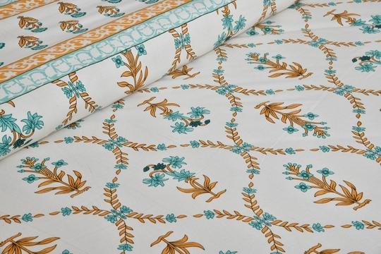 UNIQCHOICE 180 TC Turquoise Color Floral Printed King Size Bedsheet With 2 Pillow Cover(ELEG-11-Turquoise)