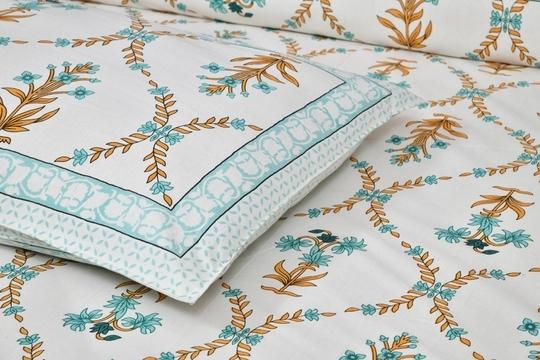 UNIQCHOICE 180 TC Turquoise Color Floral Printed King Size Bedsheet With 2 Pillow Cover(ELEG-11-Turquoise)