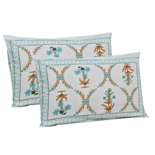UNIQCHOICE 180 TC Turquoise Color Floral Printed King Size Bedsheet With 2 Pillow Cover(ELEG-11-Turquoise)