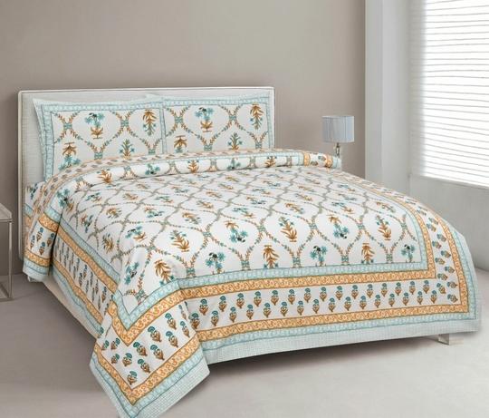UNIQCHOICE 180 TC Turquoise Color Floral Printed King Size Bedsheet With 2 Pillow Cover(ELEG-11-Turquoise)
