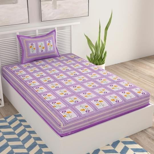 UniqChoice Purple 100% Cotton Single Bedsheet With 1 Pillow Cover(1+ 1_ Single_ Bombay_ Purple)