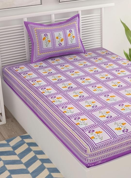 UniqChoice Purple 100% Cotton Single Bedsheet With 1 Pillow Cover(1+ 1_ Single_ Bombay_ Purple)