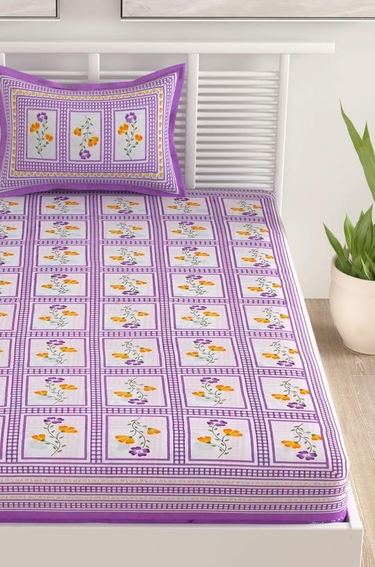 UniqChoice Purple 100% Cotton Single Bedsheet With 1 Pillow Cover(1+ 1_ Single_ Bombay_ Purple)
