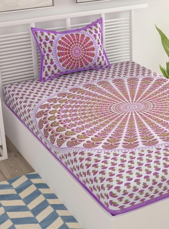 UniqChoice Purple 100% Cotton Single Bedsheet With 1 Pillow Cover(1+ 1_ Single_ Chakari_ Purple)