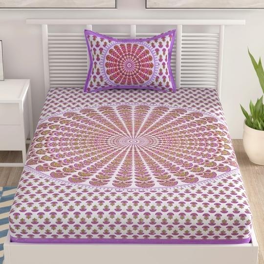 UniqChoice Purple 100% Cotton Single Bedsheet With 1 Pillow Cover(1+ 1_ Single_ Chakari_ Purple)