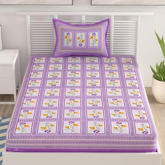 UniqChoice Purple 100% Cotton Single Bedsheet With 1 Pillow Cover(1+ 1_ Single_ Bombay_ Purple)