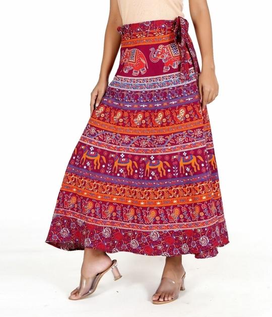 Rangun Maroon 100% Cotton Women Printed WrapAround(Skirts),WA_1078_Naptol_Maroon