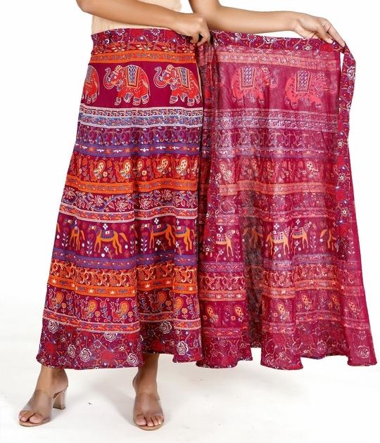 Rangun Maroon 100% Cotton Women Printed WrapAround(Skirts),WA_1078_Naptol_Maroon