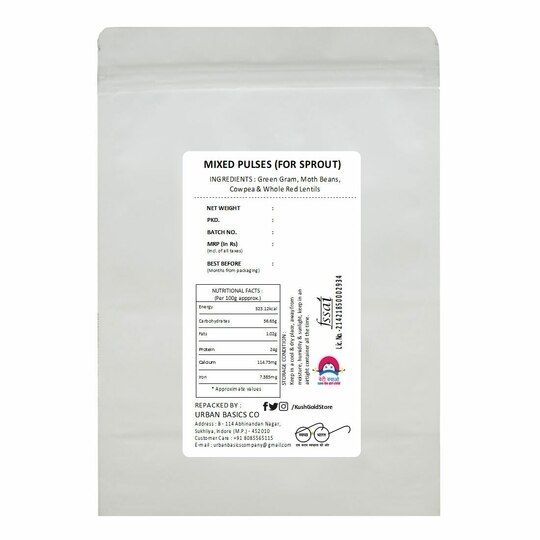 Kush Gold Mixed Whole Pulses for Sprouts / Sprouting Mix Beans (Green Gram, Moth Beans, Cowpea & Whole Red Lentils) (500g)