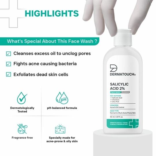 DERMATOUCH Salicylic Acid 2% Face Wash | For Acne & Oil Control | Suitable to All Skin Types | For both Men & Women | 50ml