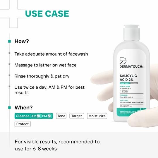 DERMATOUCH Salicylic Acid 2% Face Wash | For Acne & Oil Control | Suitable to All Skin Types | For both Men & Women | 50ml
