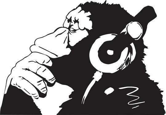 Lanstick Vinyl Multicolor Monkey Hearing Music Image Designer Wall Self Adhesive Wall Stickers 24 inch