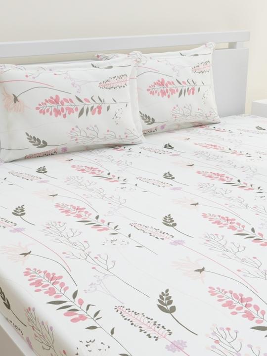 Home Affairs Micro Candy Single Bedsheet Set with Pillow Cover (Cream)