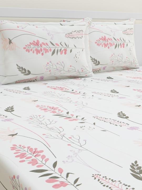 Home Affairs Micro Candy Single Bedsheet Set with Pillow Cover (Cream)