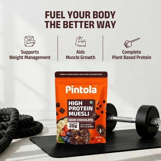 Pintola High Protein (24g) Muesli - Dark Chocolate & Cranberry, with zero refined sugar (1 kg)