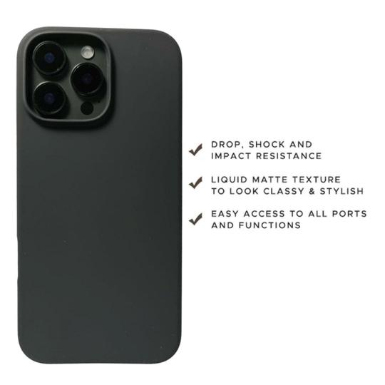 PHONE ANTICS JET BLACK LIQUID SILICONE CASE FOR IPHONE 16 PRO MAX SOFT-TOUCH FINISH FULL CAMERA PROTECTION & SLIM FIT ANTI-FINGERPRINT BACK COVER