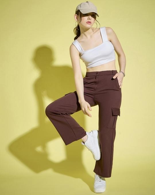 Dimpy Garments Coffee Plus Size Solid Women Cargo Pant