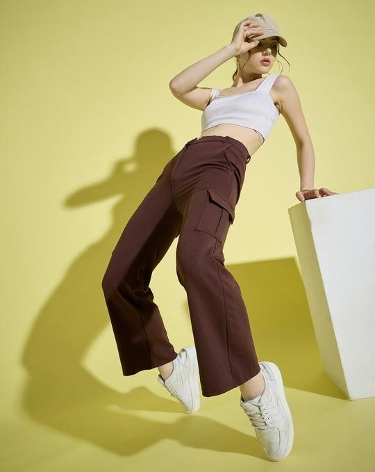 Dimpy Garments Coffee Plus Size Solid Women Cargo Pant