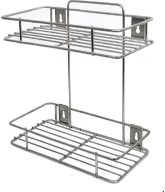 KPT Presents Stainless Steel Wall Shelve| Multipurpose Use Rack With Cup Stand Combo Containers Kitchen Rack (Steel)