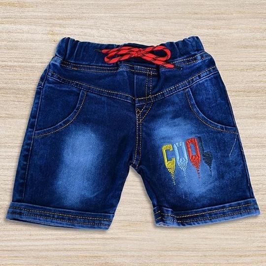WORTON FASHION Fancy Kids Pure Cotton T-Shirt And Denim Jeans Shorts Set (6-7 years, Navy Blue)