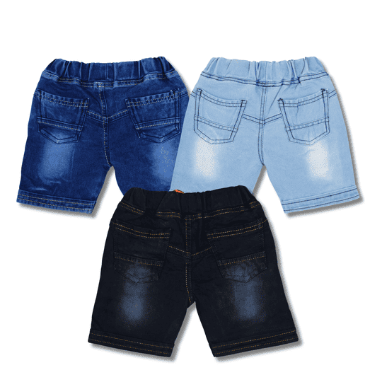 WORTON FASHION Boys 3-Pack Denim Shorts - Multicolor Shorts with Elastic Waist, Drawcord & Colorful Embroidered Graphics 1-7 Years