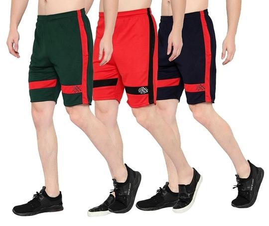 Oora Men Green, Red, Black Pack Of 3 Casual Shorts