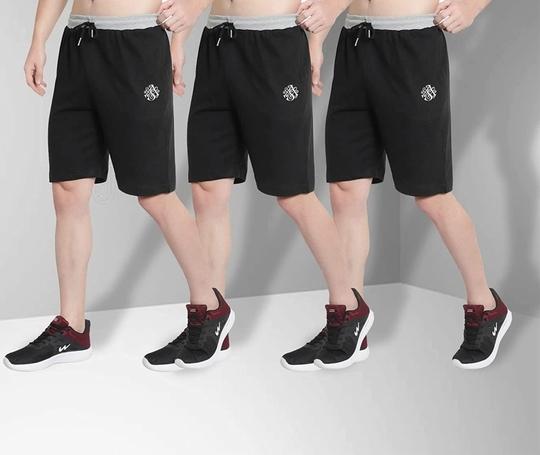 Oora Men Black Pack Of 3 Sports Shorts