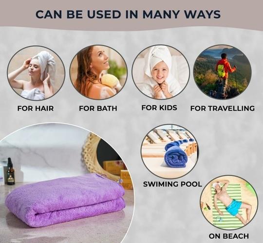 Fezora Microfiber Bath Towel | Quick Dry | Ultra Soft & Absorbent | 70x140 CM | 500 GSM (Purple)