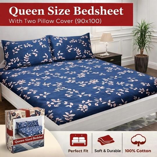 SAVORA LIFESTYLE Set of 2 Queen Size Cotton Bedsheet with 2 Pillow Covers 90x100 Inches Soft Breathable Printed Double Bed Sheet for Home Bedroom, Combo 05