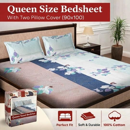 SAVORA LIFESTYLE Set of 2 Queen Size Cotton Bedsheet with 2 Pillow Covers 90x100 Inches Soft Breathable Printed Double Bed Sheet for Home Bedroom, Combo 05