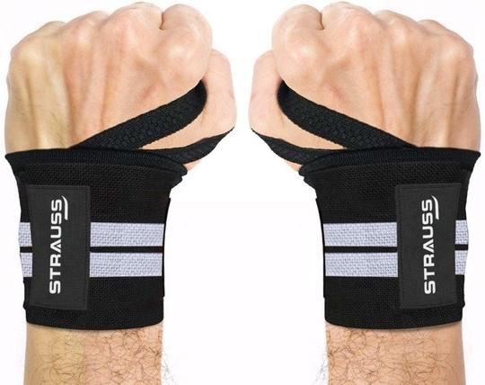 Strauss White and Black Cotton Weight-Lifting Wrist Wrap  (Pack of 2)